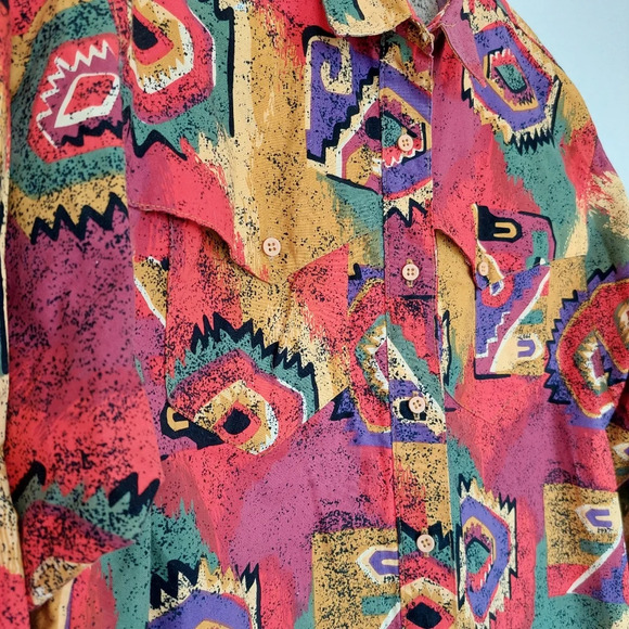 Wrangler Authentic Western Apparel Aztec Button Down Long-sleeved Shirt Size L - Picture 3 of 9